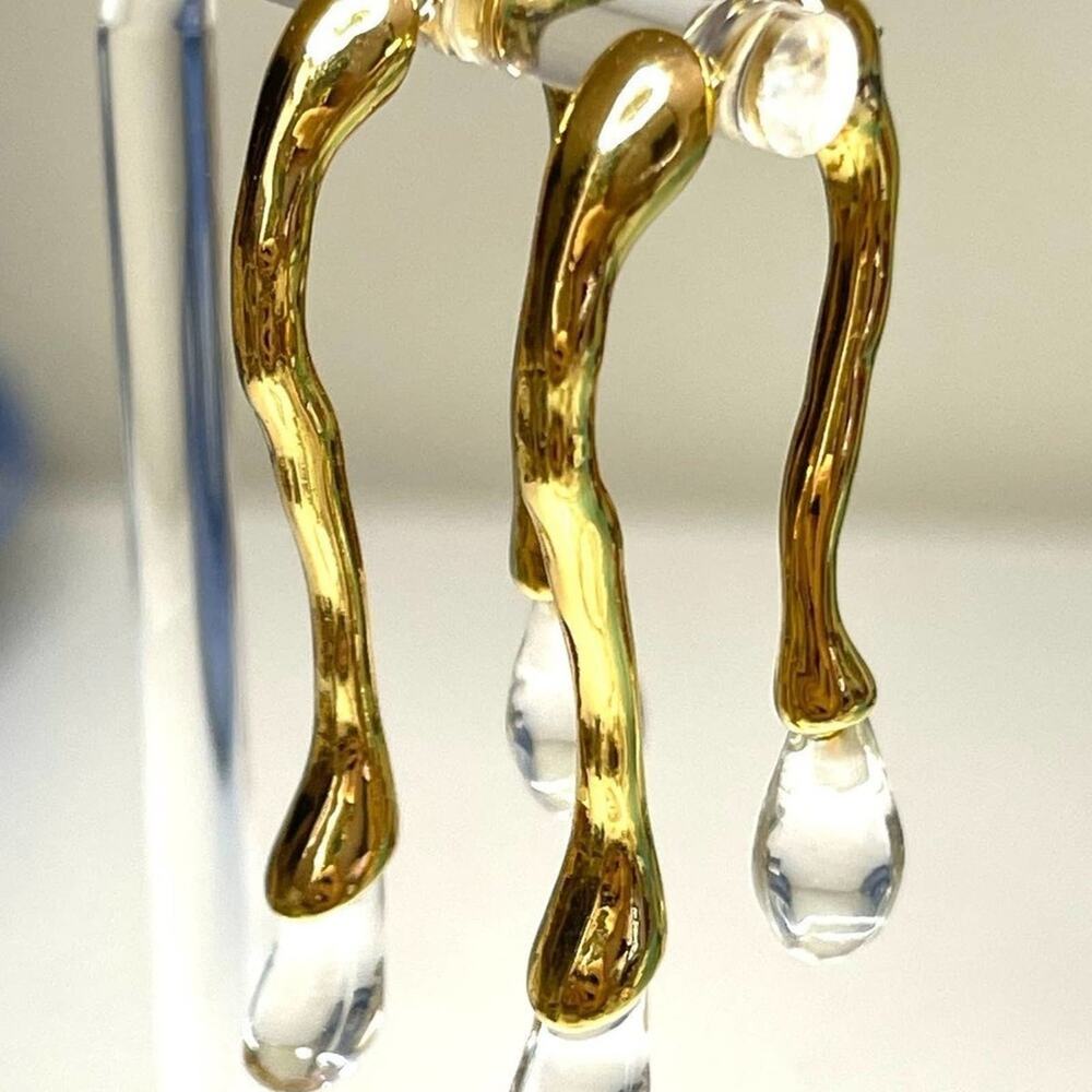 UNIQUE Earrings Front Back Double Drop Drippy Lucite Gold AP28
